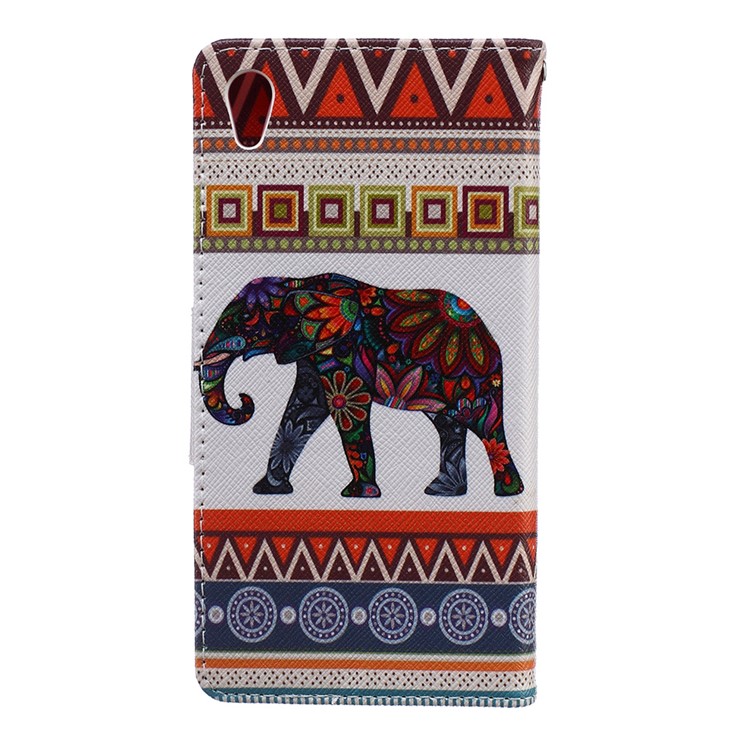 Patterned Leather Wallet Case for Sony Xperia Z5 / Z5 Dual - Tribal Elephant Pattern-2