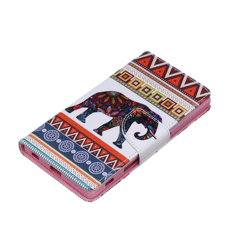 Patterned Leather Wallet Case for Sony Xperia Z5 / Z5 Dual - Tribal Elephant Pattern-3