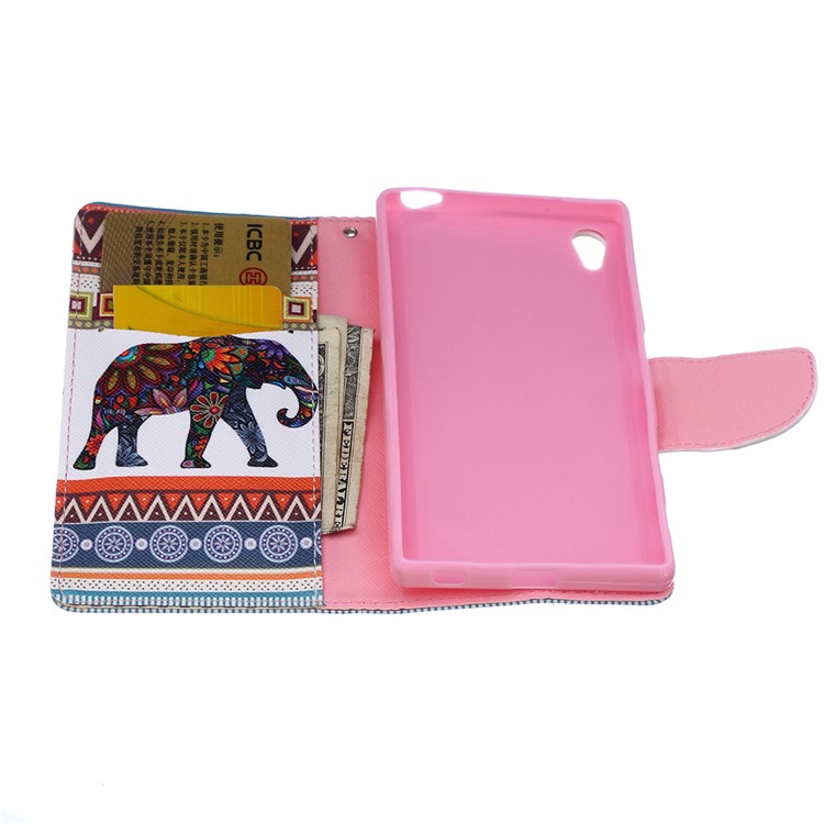 Patterned Leather Wallet Case for Sony Xperia Z5 / Z5 Dual - Tribal Elephant Pattern-4