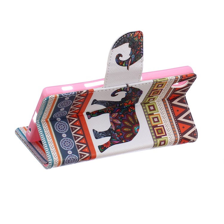 Patterned Leather Wallet Case for Sony Xperia Z5 / Z5 Dual - Tribal Elephant Pattern-6