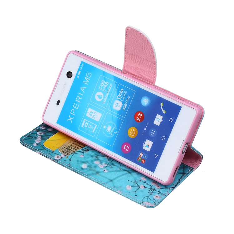 Pattern Printing Leather Wallet Case for Sony Xperia M5 E5603 E5606 E5653 - Pink Floret-5