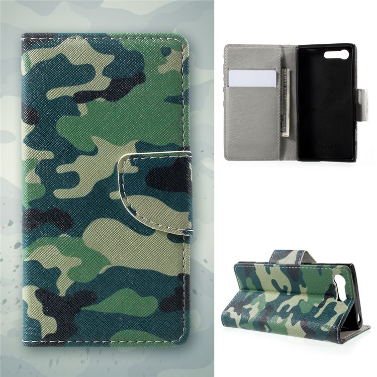 Pattern Printing Leather Wallet Mobile Casing for Sony Xperia X Compact - Camouflage Pattern-1