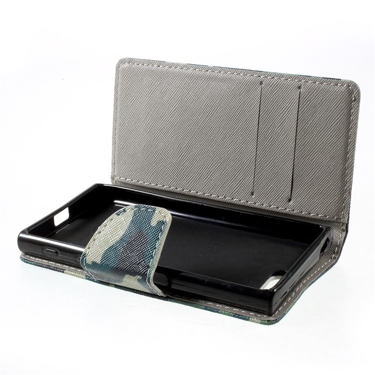 Pattern Printing Leather Wallet Mobile Casing for Sony Xperia X Compact - Camouflage Pattern-5