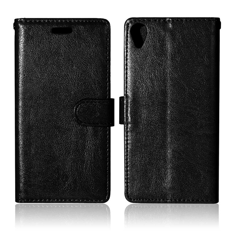 3 Card Slots Wallet Crazy Horse PU Leather Case Stand for Sony Xperia X - Black-2