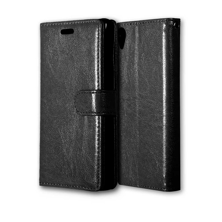 3 Card Slots Wallet Crazy Horse PU Leather Case Stand for Sony Xperia X - Black-3
