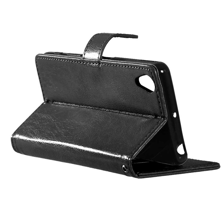 3 Card Slots Wallet Crazy Horse PU Leather Case Stand for Sony Xperia X - Black-4
