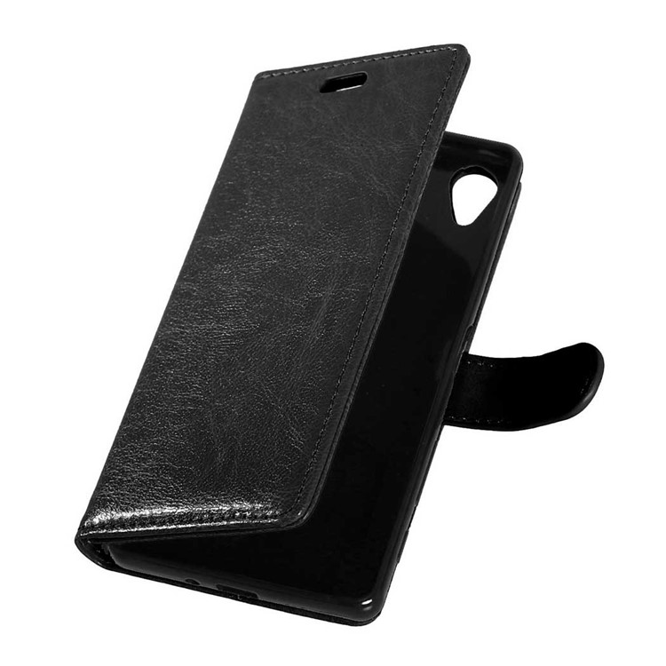 3 Card Slots Wallet Crazy Horse PU Leather Case Stand for Sony Xperia X - Black-5