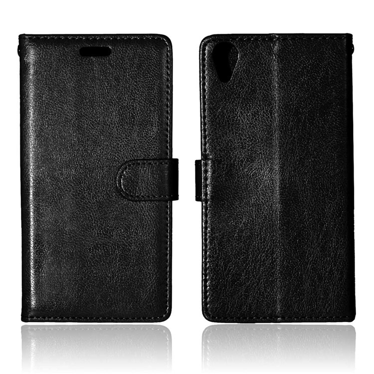 For Sony Xperia X Performance Crazy Horse Wallet 3 Card Slots Leather Case Stand - Black-2