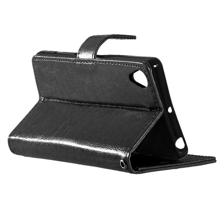 For Sony Xperia X Performance Crazy Horse Wallet 3 Card Slots Leather Case Stand - Black-4