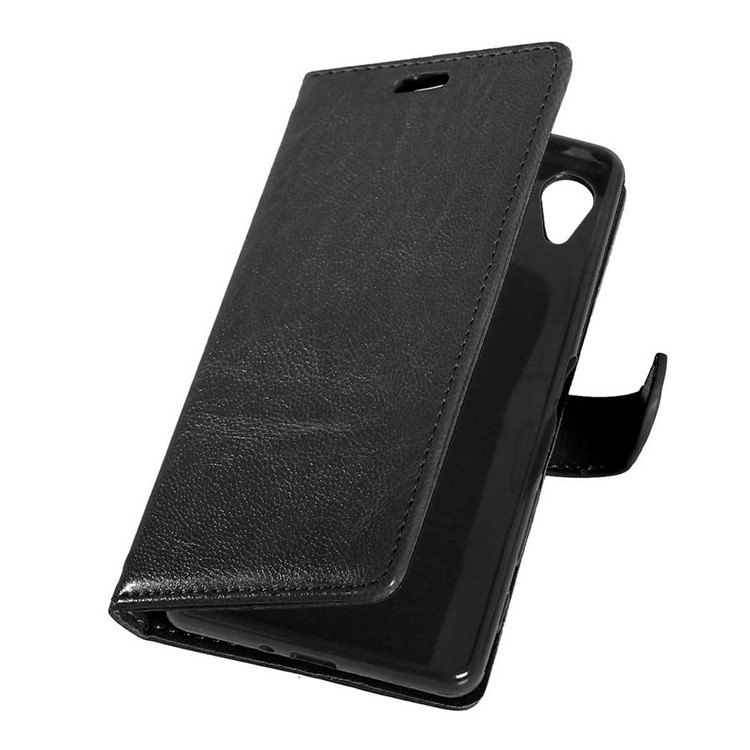 For Sony Xperia X Performance Crazy Horse Wallet 3 Card Slots Leather Case Stand - Black-5