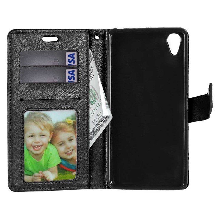 For Sony Xperia X Performance Crazy Horse Wallet 3 Card Slots Leather Case Stand - Black-6
