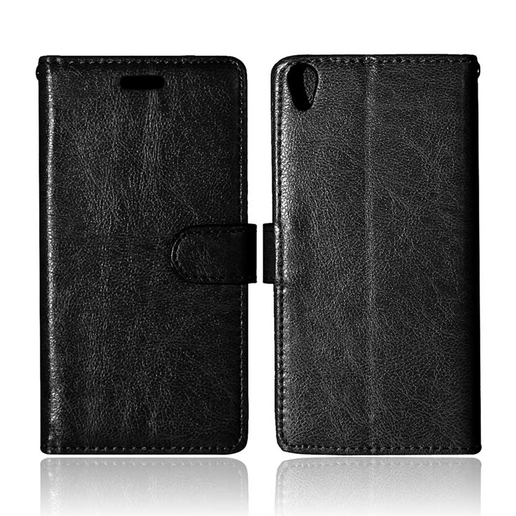 3 Card Slots Wallet Crazy Horse PU Leather Case for Sony Xperia XA / XA dual - Black-2