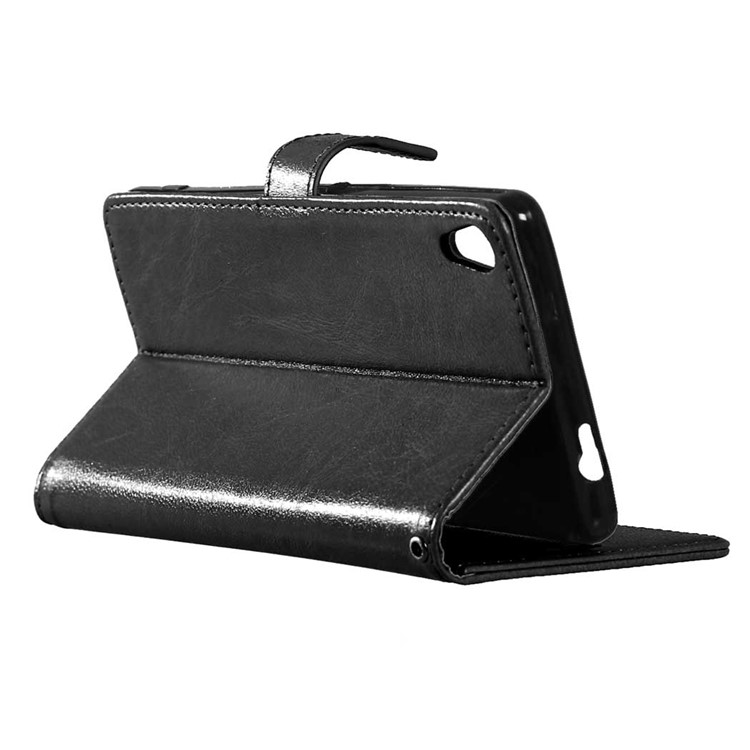 3 Card Slots Wallet Crazy Horse PU Leather Case for Sony Xperia XA / XA dual - Black-4