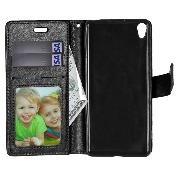 3 Card Slots Wallet Crazy Horse PU Leather Case for Sony Xperia XA / XA dual - Black-6