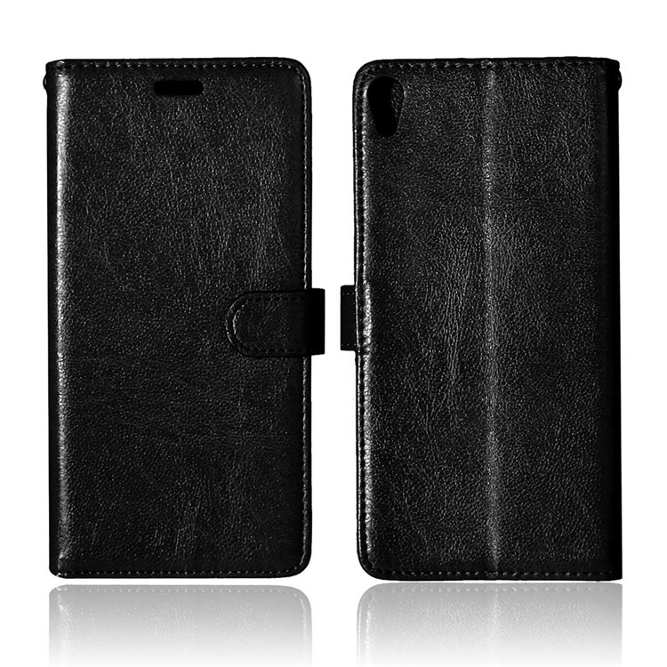 For Sony Xperia XA Ultra Crazy Horse Wallet 3 Card Slots Leather Stand Case - Black-2