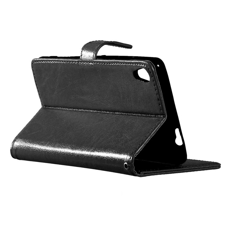 For Sony Xperia XA Ultra Crazy Horse Wallet 3 Card Slots Leather Stand Case - Black-4