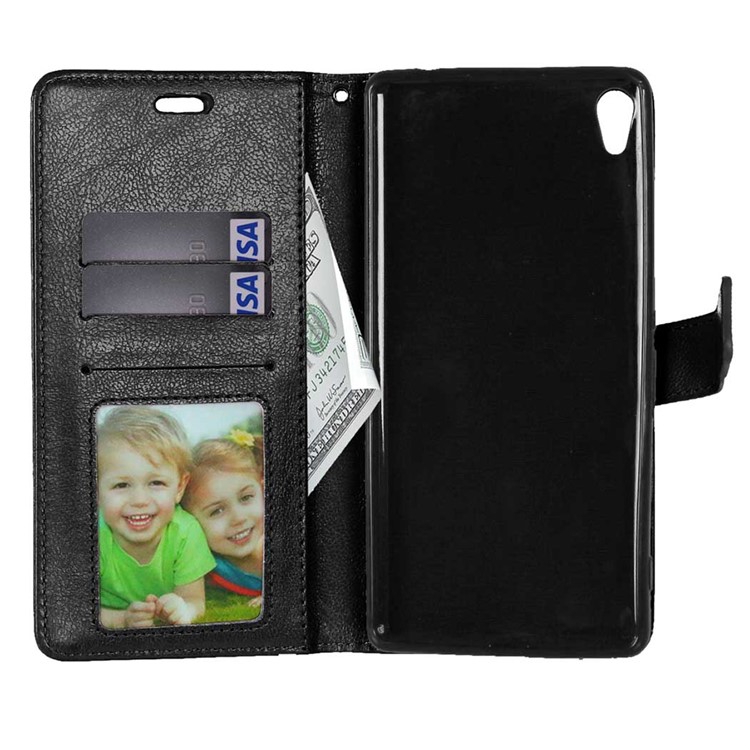 For Sony Xperia XA Ultra Crazy Horse Wallet 3 Card Slots Leather Stand Case - Black-6
