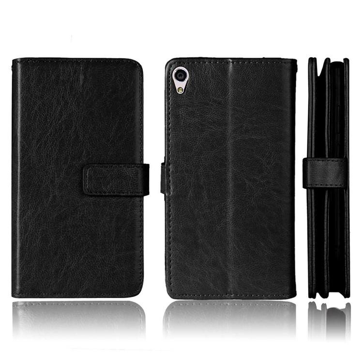 For Sony Xperia XA Ultra Wallet 9 Card Slots Crazy Horse Leather Stand Case - Black-2