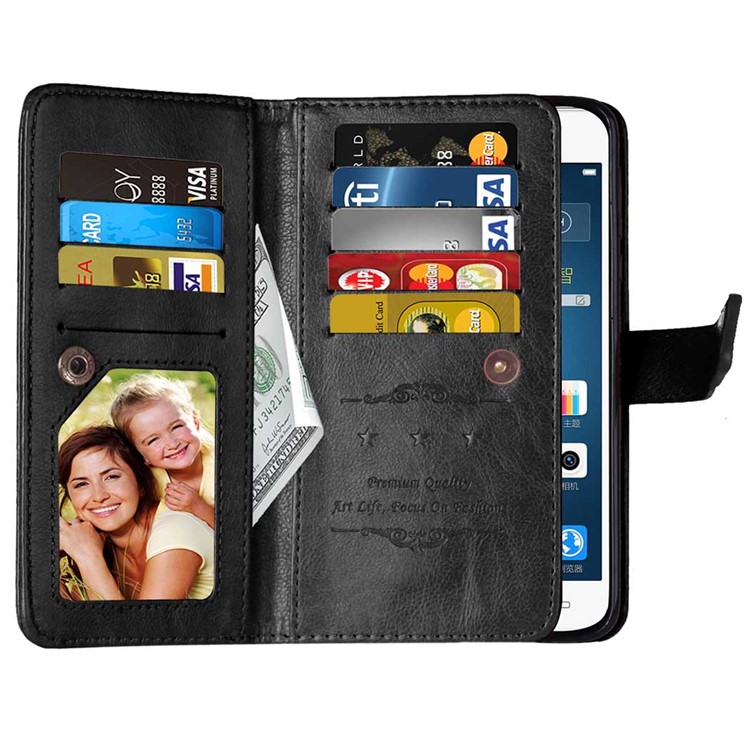 For Sony Xperia XA Ultra Wallet 9 Card Slots Crazy Horse Leather Stand Case - Black-4