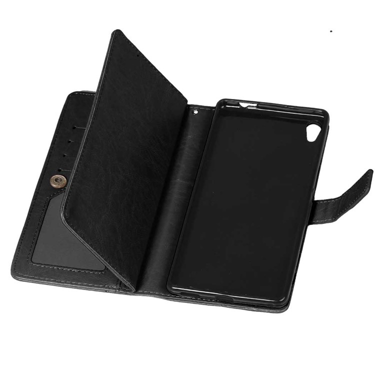 For Sony Xperia XA Ultra Wallet 9 Card Slots Crazy Horse Leather Stand Case - Black-5