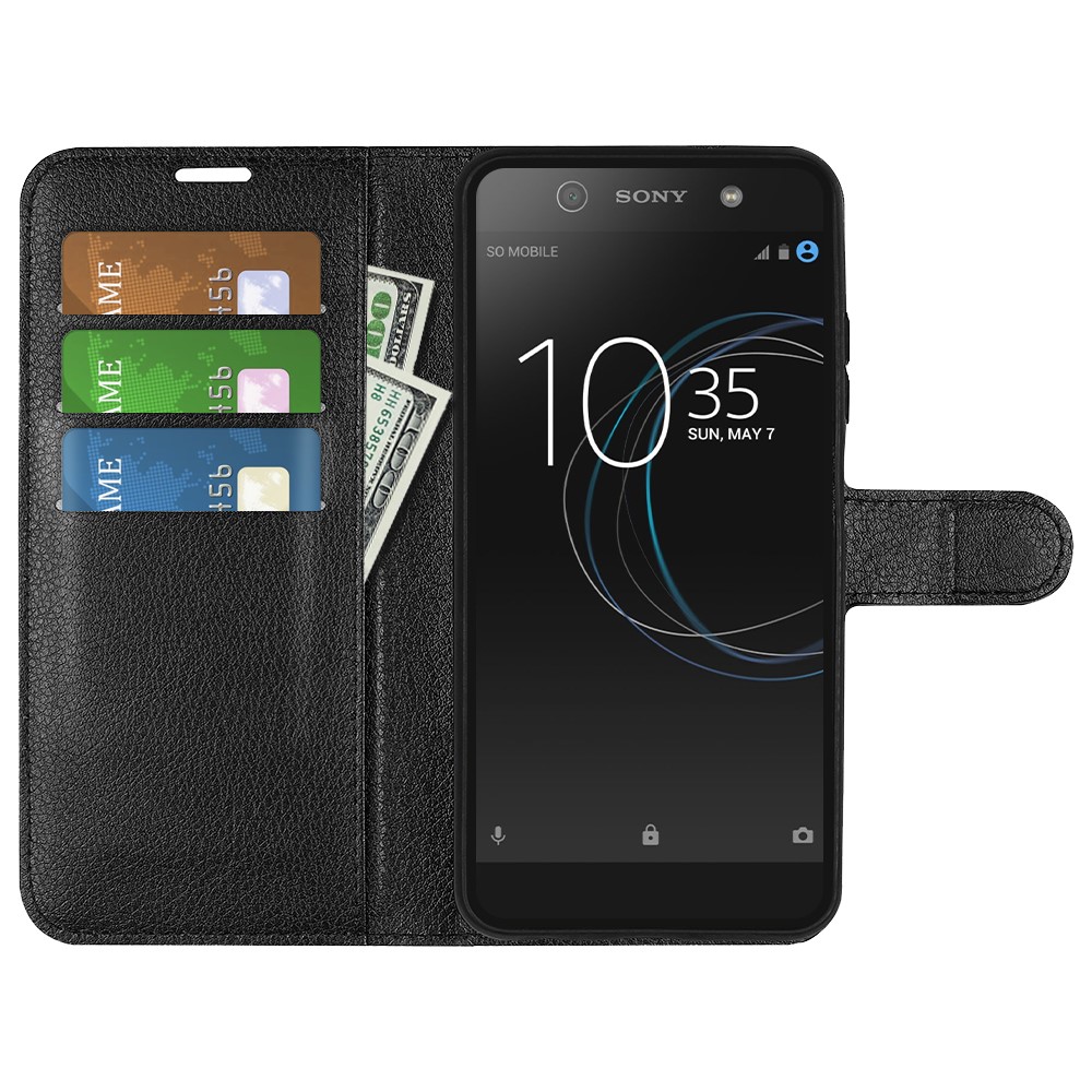 Portefeuille À Grain De Litchi Coque Mobile En Cuir Pour Sony Xperia XA1 - Noir