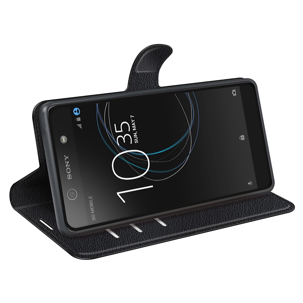 Litchi Grain Wallet Stand Housse en cuir pour Sony Xperia XA1 - Noir-3