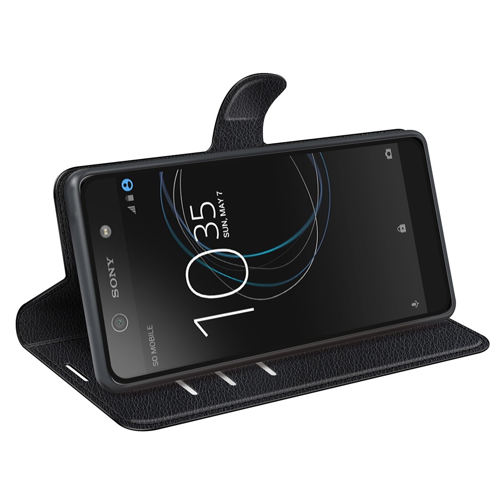 Custodia Mobile In Pelle Con Portafoglio A Grano Di Litchi Per Sony Xperia Xa1 - Nero-3