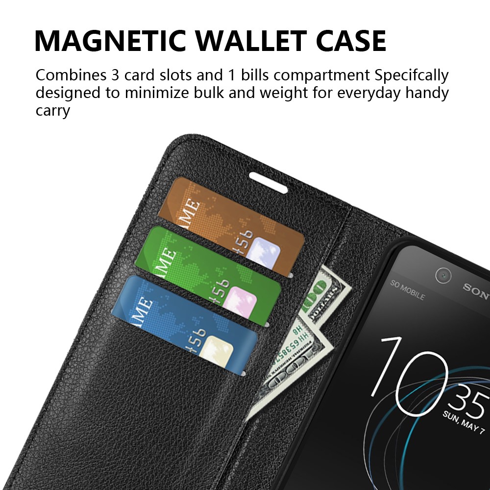 Litchi Grain Wallet Stand Housse en cuir pour Sony Xperia XA1 - Noir-5