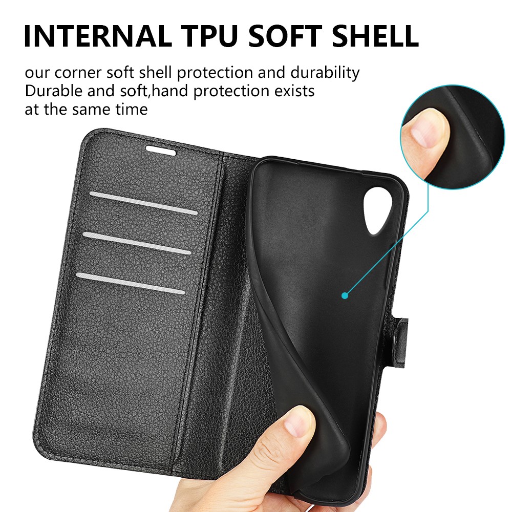 Litchi Grain Wallet Stand Housse en cuir pour Sony Xperia XA1 - Noir-6