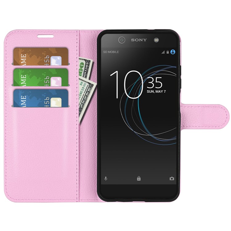 For Sony Xperia XA1 Litchi Grain PU Leather Wallet Cover Shell - Pink-2