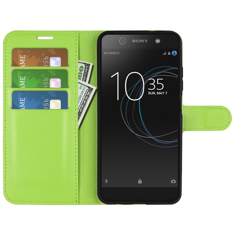 Litchi Grain Leather Magnetic Flip Wallet Case for Sony Xperia XA1 - Green-2