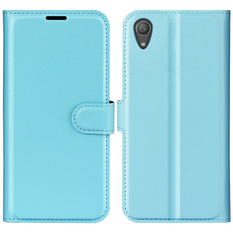 Litchi Grain Stand Wallet Leather Mobile Casing for Sony Xperia XA1 - Blue-1