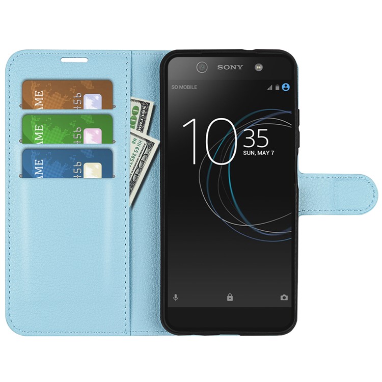 Litchi Grain Stand Wallet Leather Mobile Casing for Sony Xperia XA1 - Blue-2