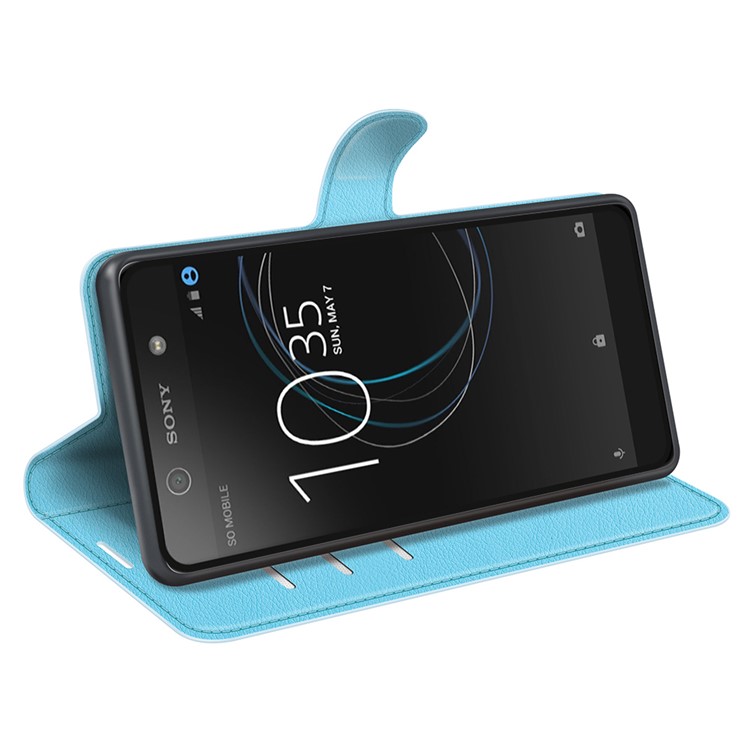 Litchi Grain Stand Wallet Leather Mobile Casing for Sony Xperia XA1 - Blue-3