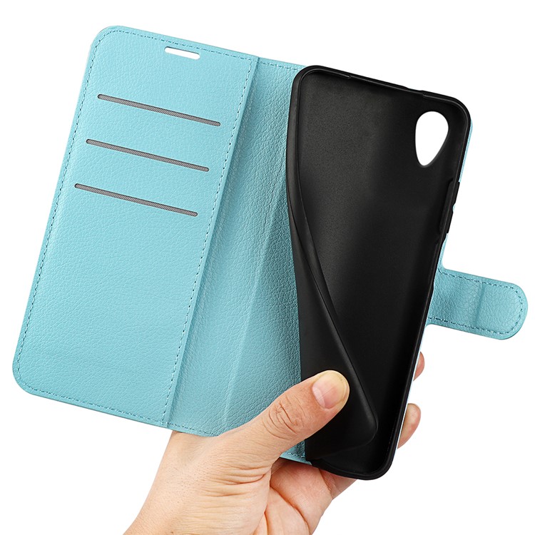 Litchi Grain Stand Wallet Leather Mobile Casing for Sony Xperia XA1 - Blue-4
