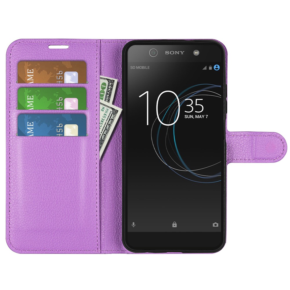 Litchi Grain Wallet Leather Phone Cover Accessory for Sony Xperia XA1 - Purple-2