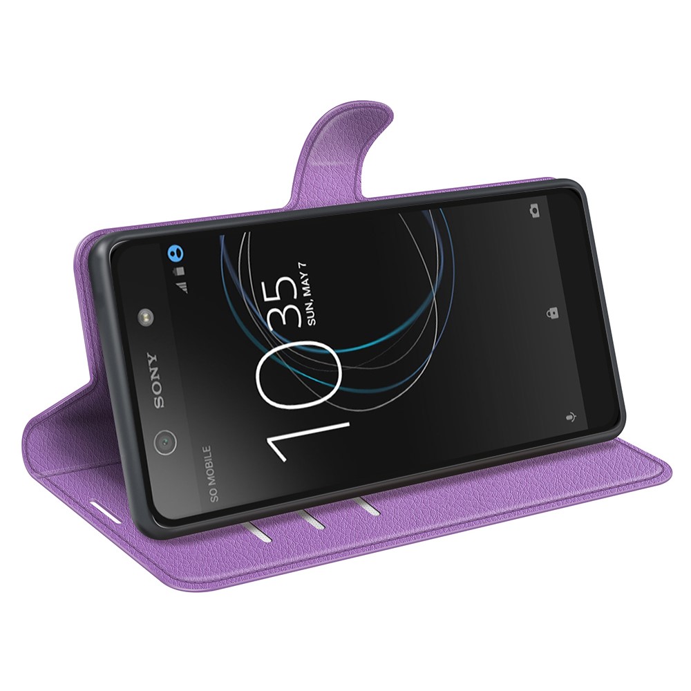 Litchi Grain Wallet Leather Phone Cover Accessory for Sony Xperia XA1 - Purple-3