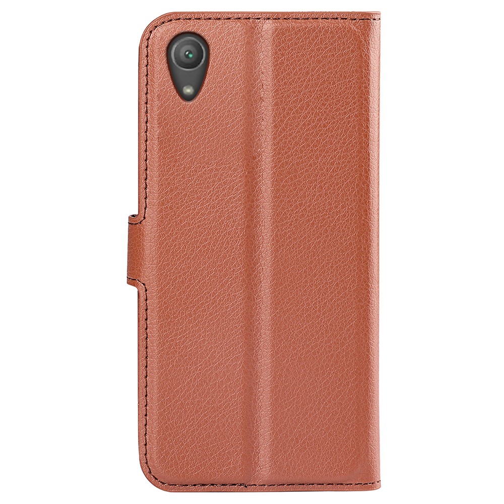 Porte-carte de Carte de Support de Carter en Cuir à Grain Litchi Pour Sony Xperia XA1 - Brun