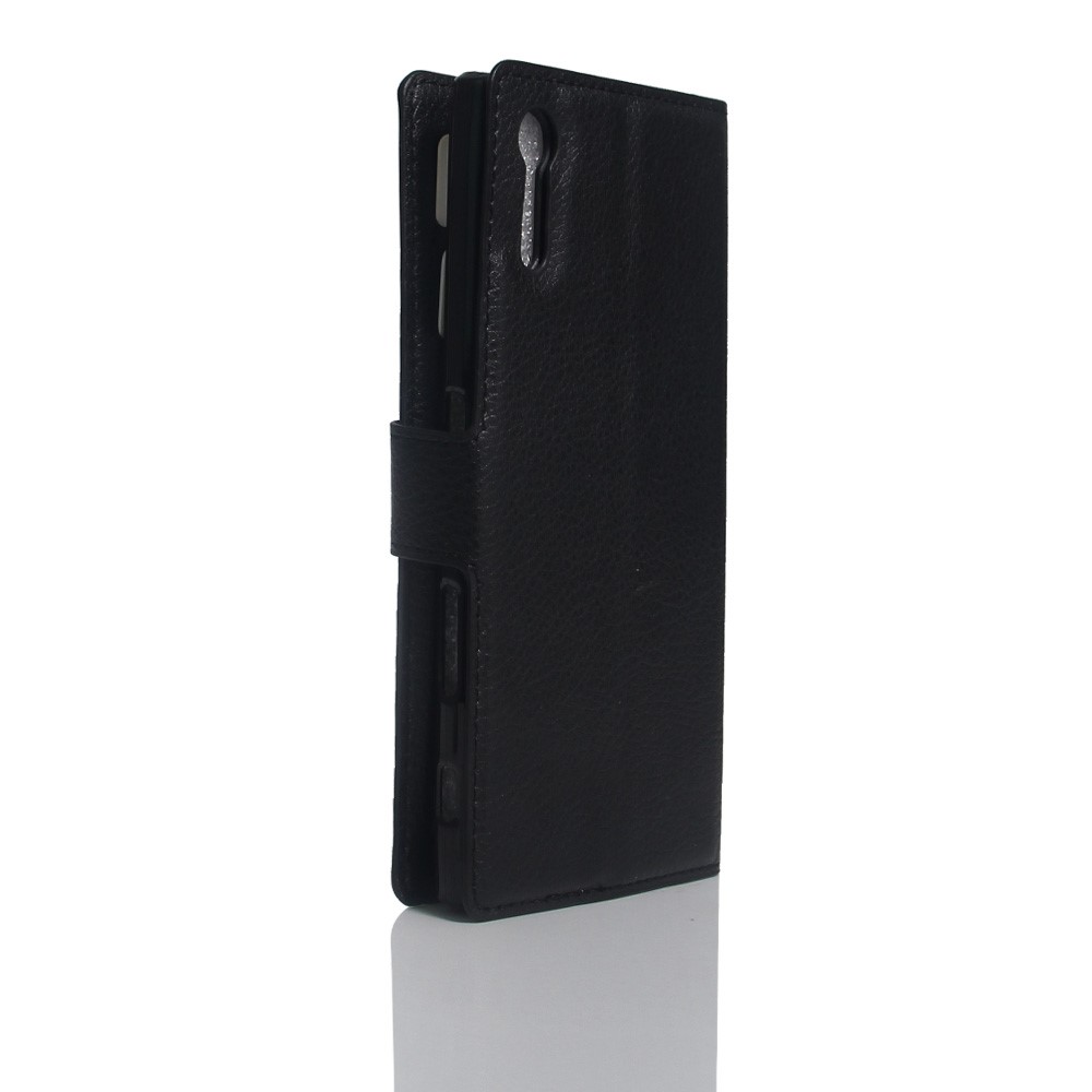 Litchi Grão Wallet Stand Case telefone de couro para Sony Xperia XZs / XZ - Preto-5