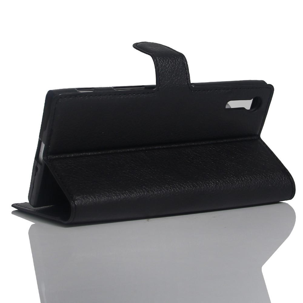 Litchi Grão Wallet Stand Case telefone de couro para Sony Xperia XZs / XZ - Preto-6