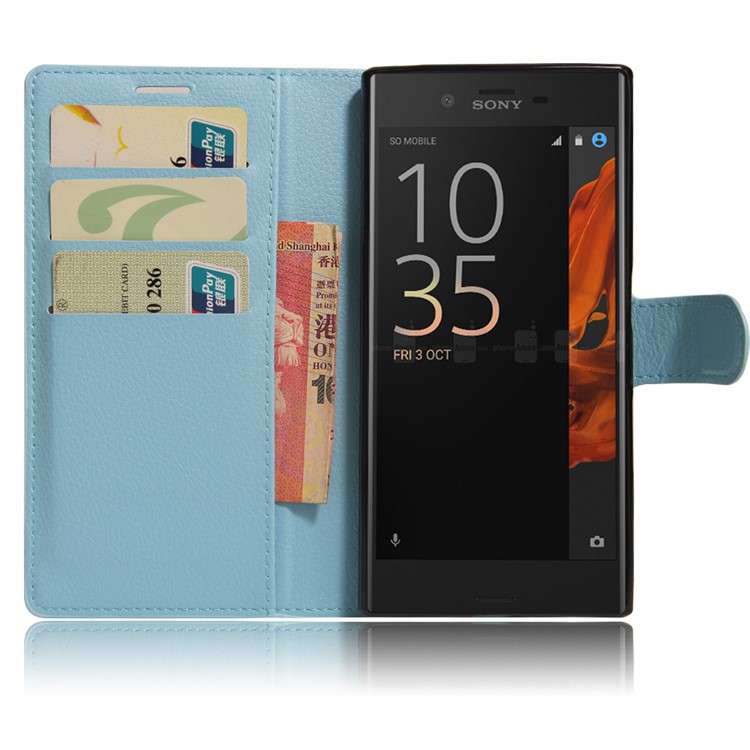 Per Sony Xperia XZs / XZ Litchi Custodia per supporto per schede di copertura in pelle di grano - blu-2