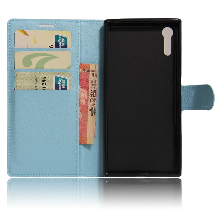 Per Sony Xperia XZs / XZ Litchi Custodia per supporto per schede di copertura in pelle di grano - blu-3