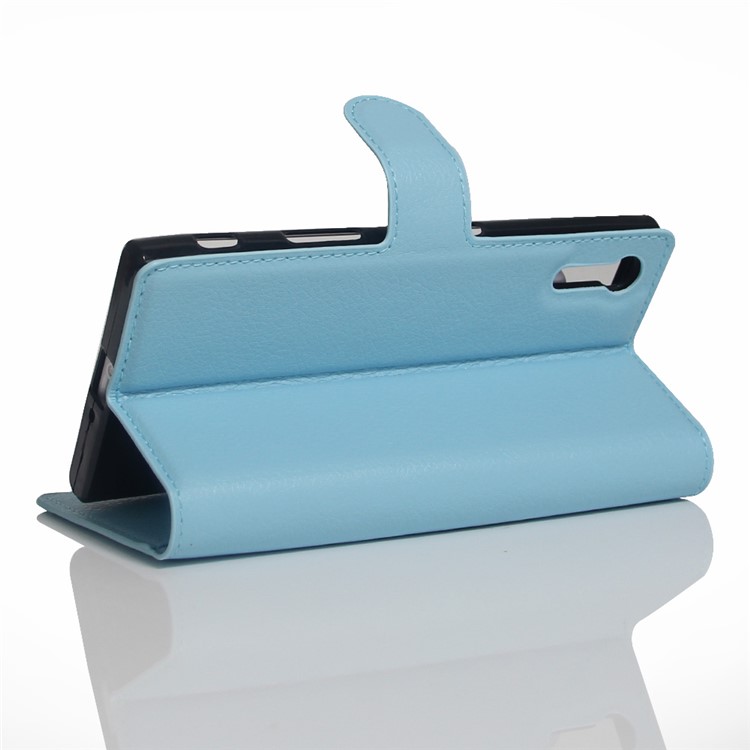 Per Sony Xperia XZs / XZ Litchi Custodia per supporto per schede di copertura in pelle di grano - blu-5