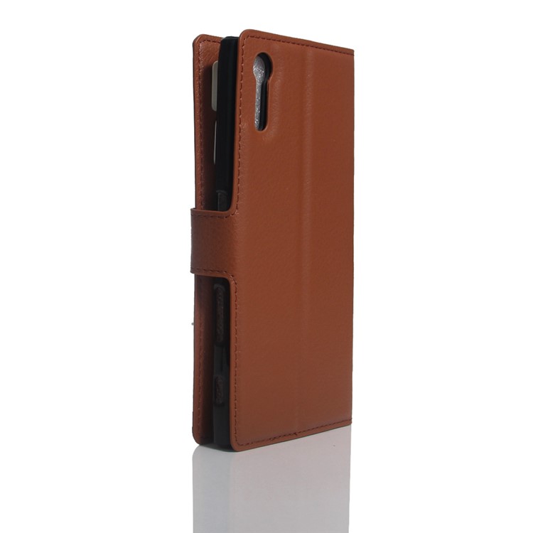 Litchi Grain Wallet Stand Couro Capa De Casamento Móvel Para Sony Xperia XZS / XZ. - Castanho-5