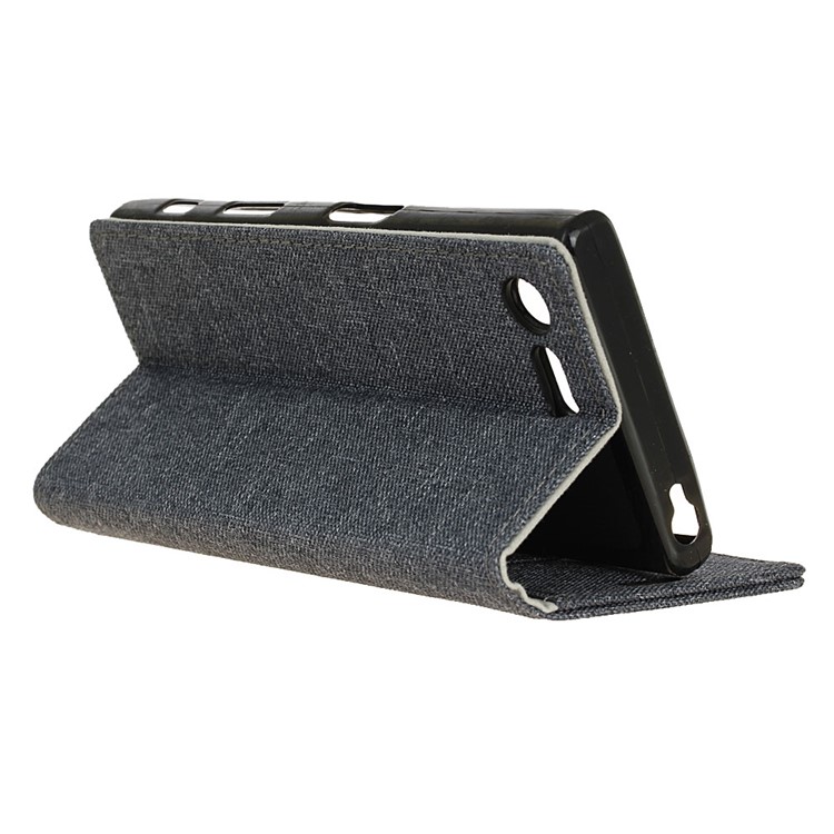 Cloth Texture Leather Wallet Mobile Phone Shell for Sony Xperia XZ Premium - Black-6
