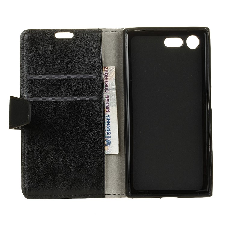Crazy Horse Leather Wallet Case for Sony Xperia XZ Premium - Black-4