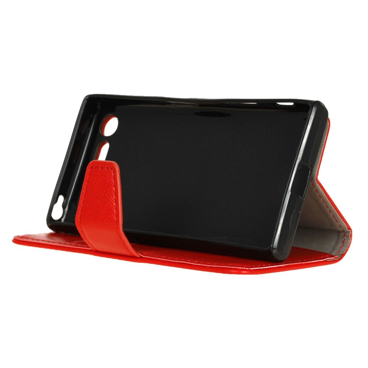 Crazy Horse Leather Card Holder Case for Sony Xperia XZ Premium - Red-3