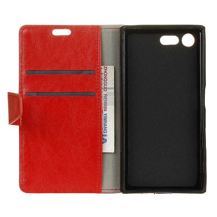 Crazy Horse Leather Card Holder Case for Sony Xperia XZ Premium - Red-7