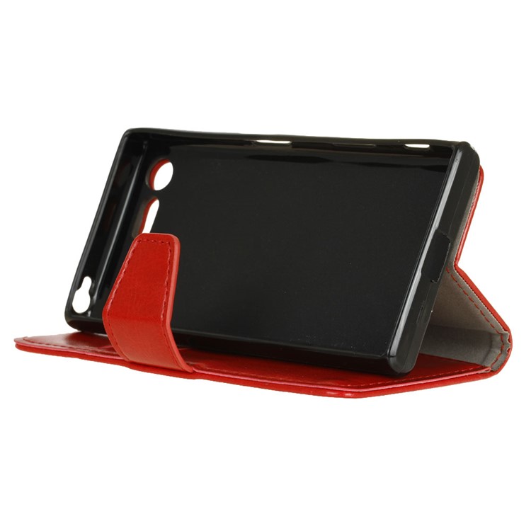 Crazy Horse Wallet Leather Magnetic Case for Sony Xperia XZ Premium - Red-4