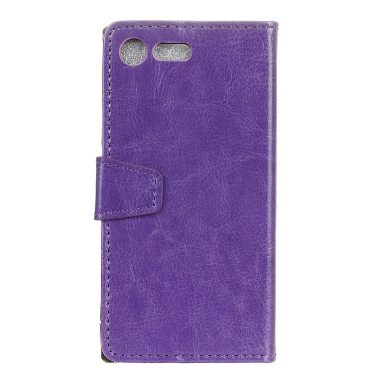 Crazy Horse Phone Leather Stand Case for Sony Xperia XZ Premium - Purple-1